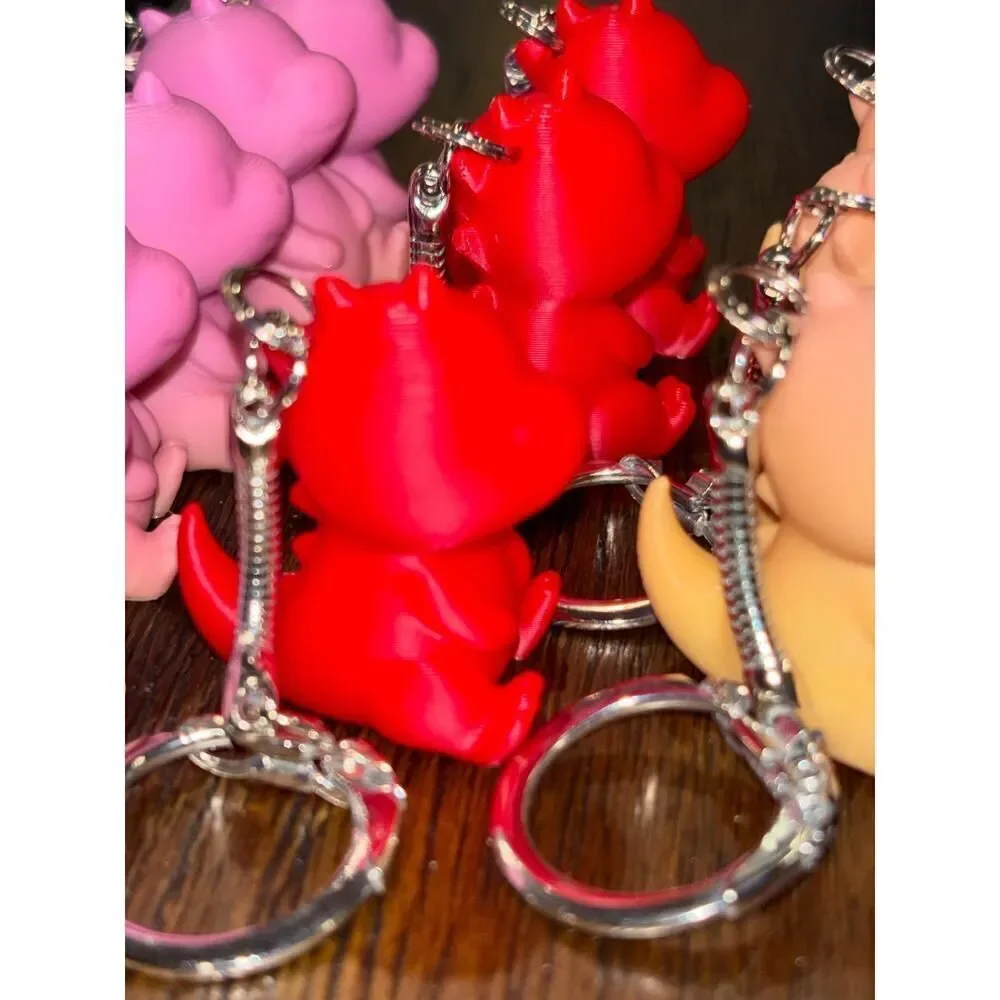 Baby Dinosaur Keychain Handcrafted Multiple Colors Cute Chibi Key Ring (10-pack)